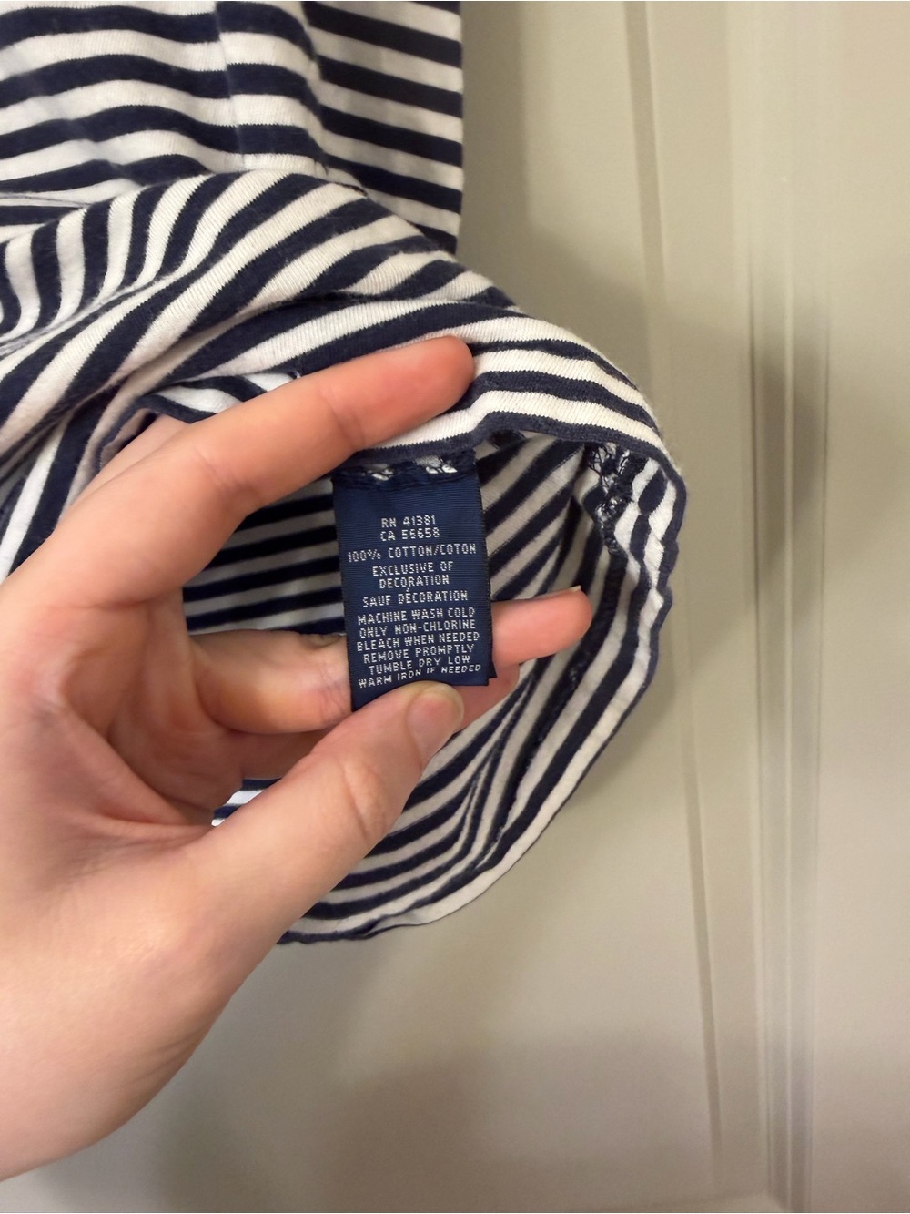 Ralph Lauren Navy and White Striped V-Neck Tee with Pink Pony Embroidery - Picture 3 of 3